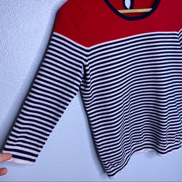 Talbots Red Block Sweater Navy Stripes Small - Picture 2 of 10